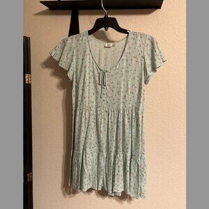 TRUE CRAFT Tiered Dress in MINT AQUA Floral Print Size M